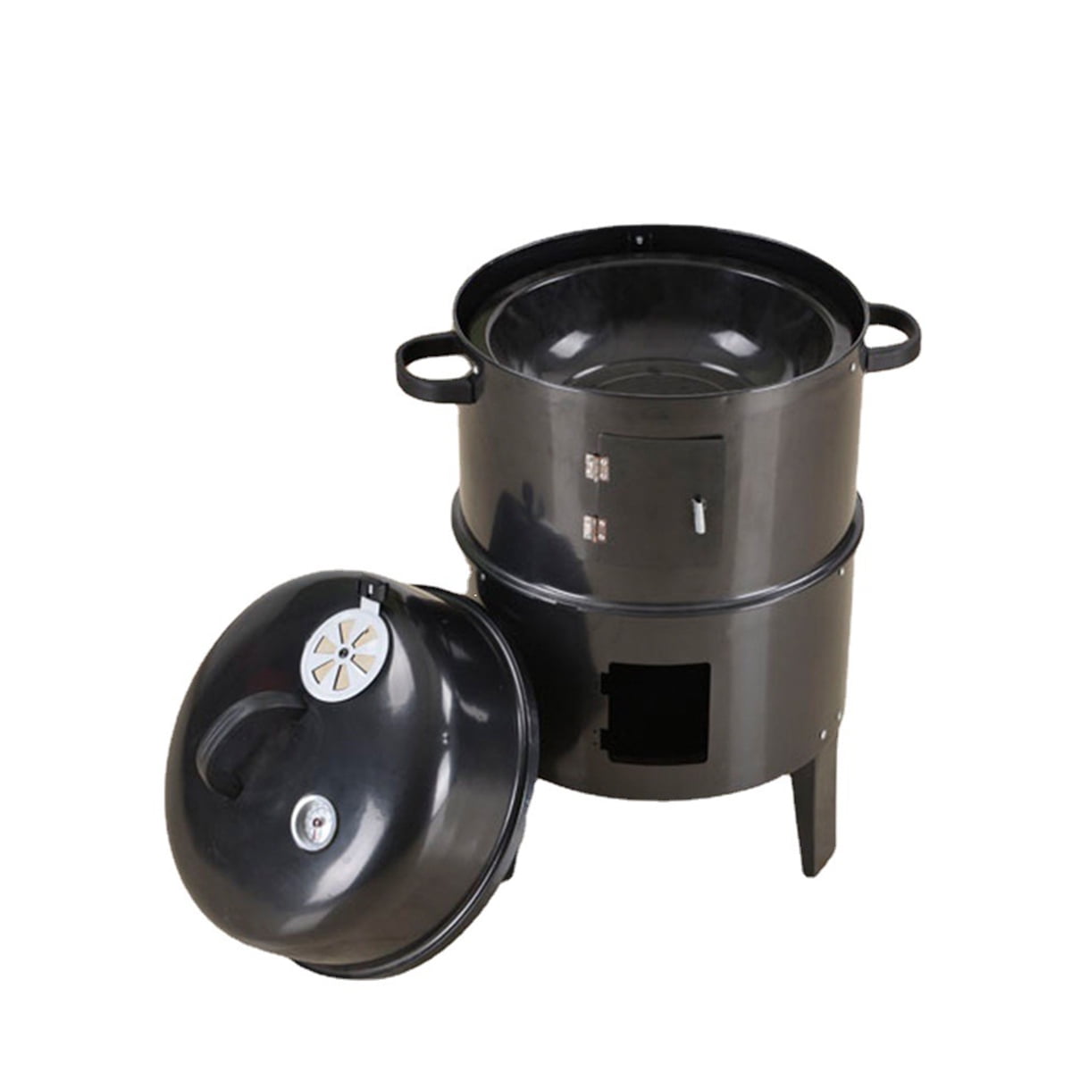FENGFAN Vertical 2-Tier Charcoal Smoker Grill, Outdoor Wood-Fired BBQ & Braising Stove with Thermometer