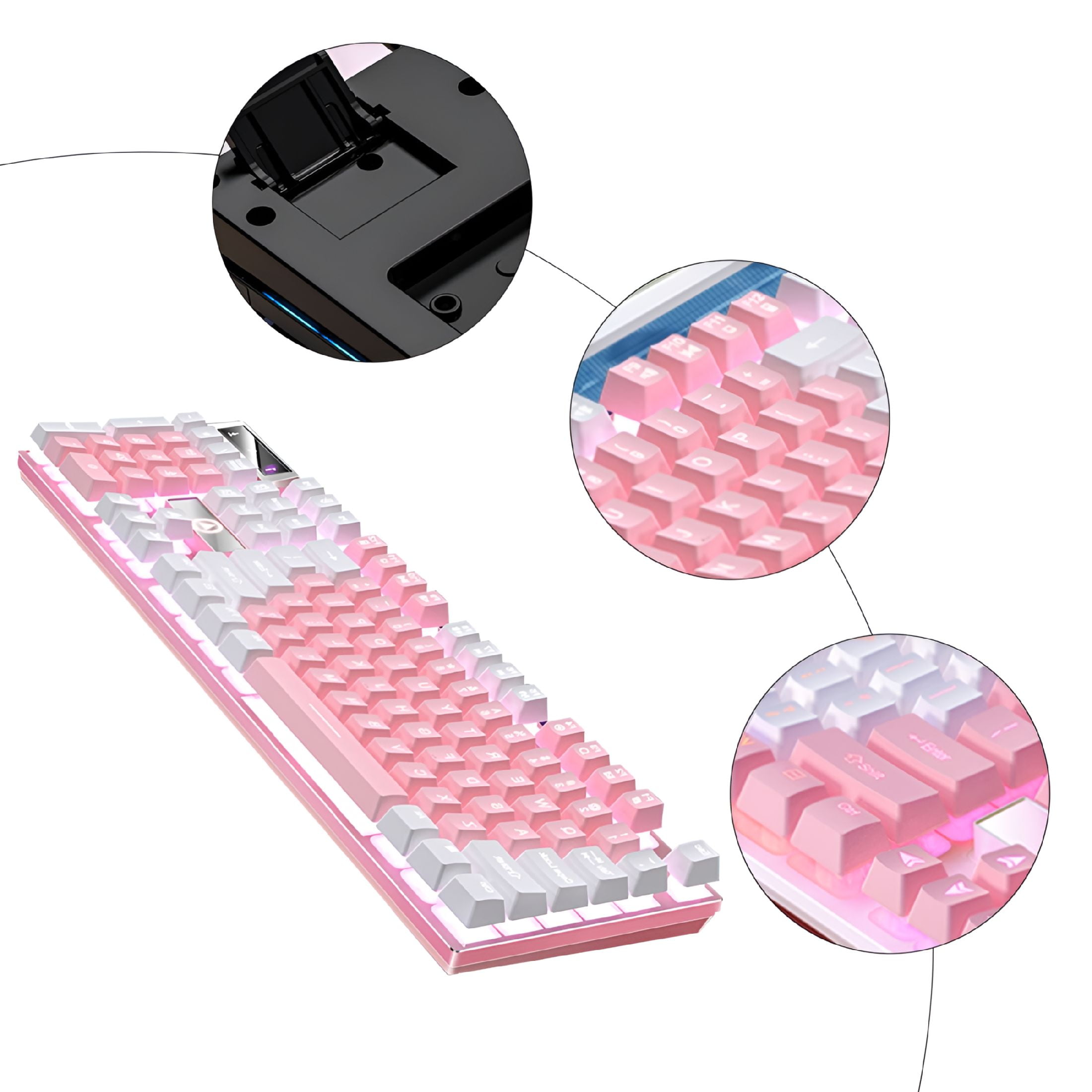 GJX 2026 New Wired Gaming Keyboard Ergonomic Computer Keyboards Mechanical Feel Office Pink Abs,For Gaming,Typing,Office Use,Studying,Content Creation