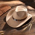 thumbnail image 7 of Vintage Wide Brim Felt Cowboy Hat with Decorative Hat Band, Classic Western Style Fedora Cowgirl Hat, Lightweight Outdoor Travel Party Costume Hat for Men Women Beige, 7 of 7