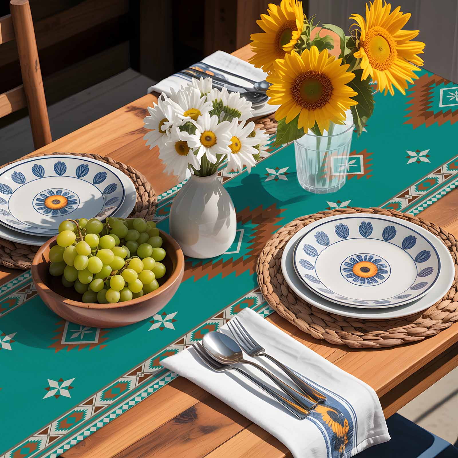 Abstract Tribal Texture Table Runner 90 Inches Long, Bohemian Geometric Art Table Runners Tabletop Scarf Kitchen Dining Tables Decoration for Home Party Indoor Outdoor