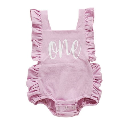 

IZhansean Infant Baby Girl 1st Birthday Outfits Ruffle Sleeveless Romper One Year Old Jumpsuit Bodysuit Clothes Purple 12-18 Months