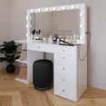 thumbnail image 2 of Boahaus Louise White Makeup Vanity Set with Lights, Glass Top, 6 Drawers, Stool, USB Charger, 2 of 12