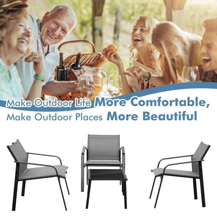 Aimee Lii 4 Pieces Patio Furniture Set with Glass Table Deck, Patio Conversation Sets for Backyard and Poolside, Gray Aimee Lii 4 Pieces Patio Furniture Set with Glass Table Deck, Patio Conversation Sets for Backyard and Poolside, Gray