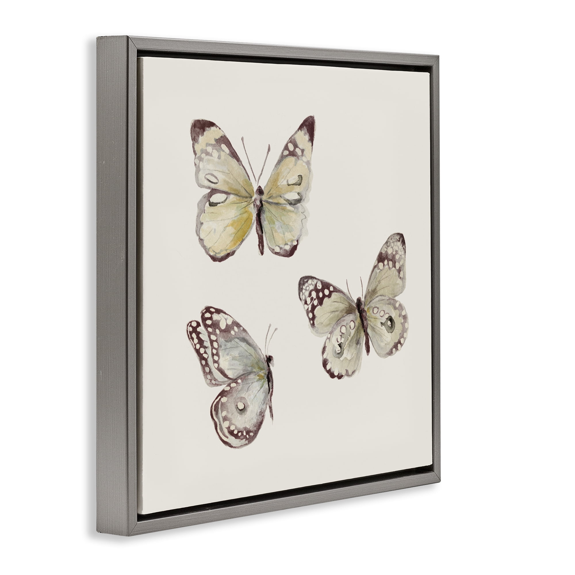 Stupell Industries Delicate Butterflies on Beige Gray Framed Floater Canvas Wall Art, design by Patricia Pinto