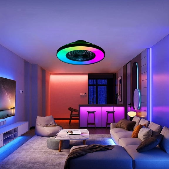 23-inch Smart Ceiling Fan Light with RGB LED, APP & Remote Control, Dimmable Color Changing, Silent Reversible DC Motor for Bedroom Living Room