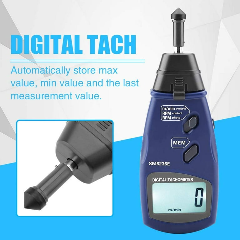 Digital Tachometer Contact Photo Tachometer Laser Tachometer RPM Tach LCD  Rotation Meter Gauge Tester