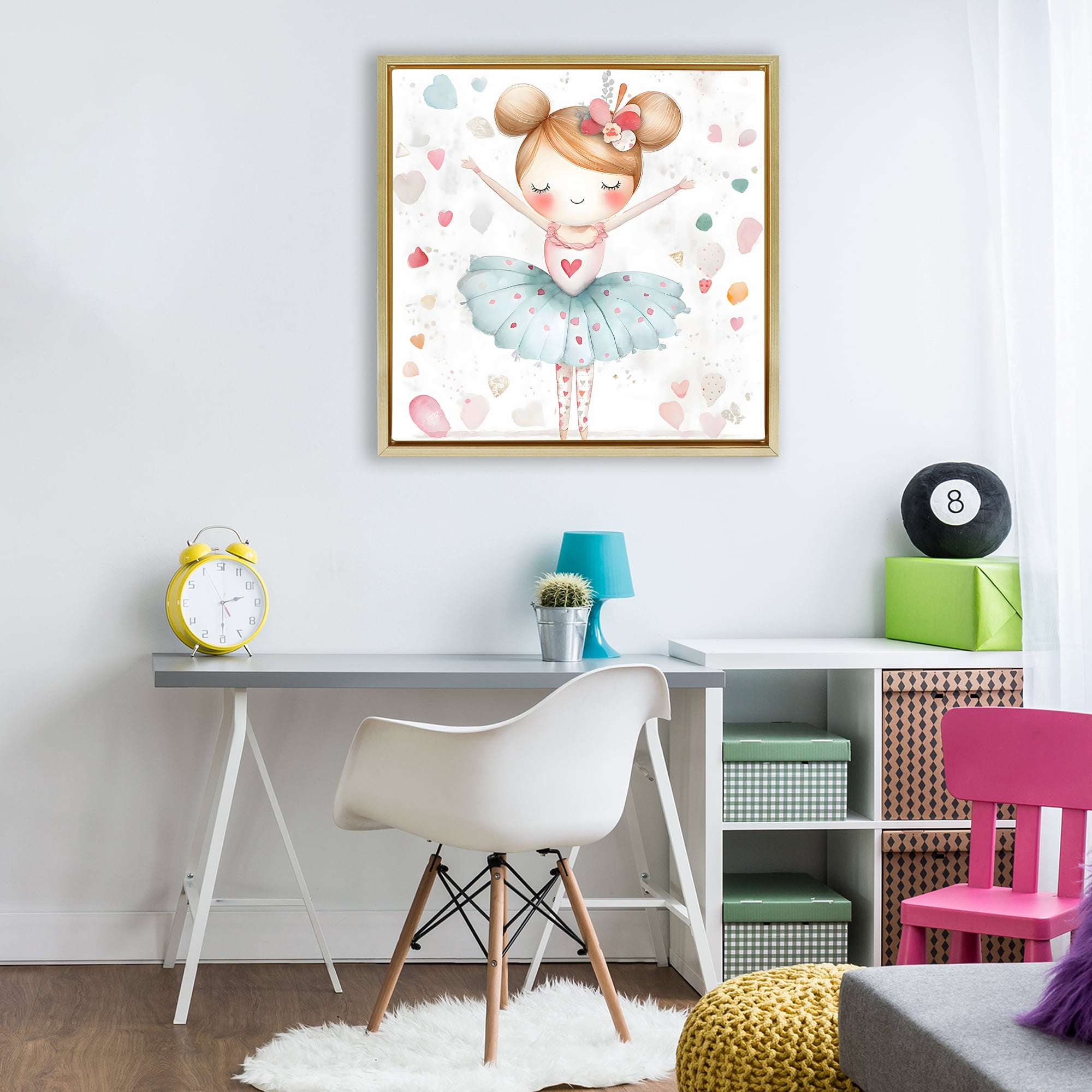 Stupell Industries Cute Ballerina with Hearts Gold Framed Floater Canvas Wall Art, design by Creative Studio
