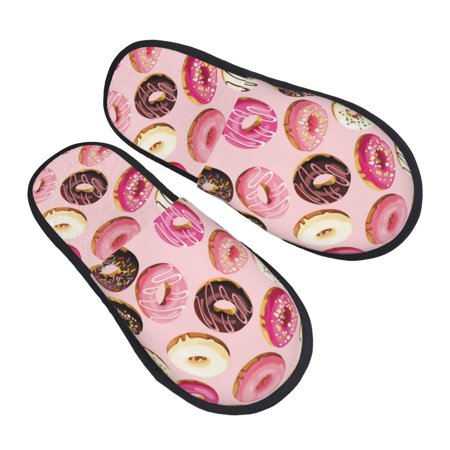 

House Slippers for Women Men - Pink Brown White Donut Print Soft House Shoes Fuzzy Slippers Lightweight Slip-On Cozy House Slippers for Woman Indoor Outdoor