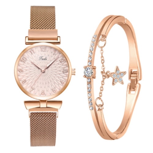 Mightlink 2Pcs/Set Watch Bracelet Kit Shiny Rhinestone Inlaid