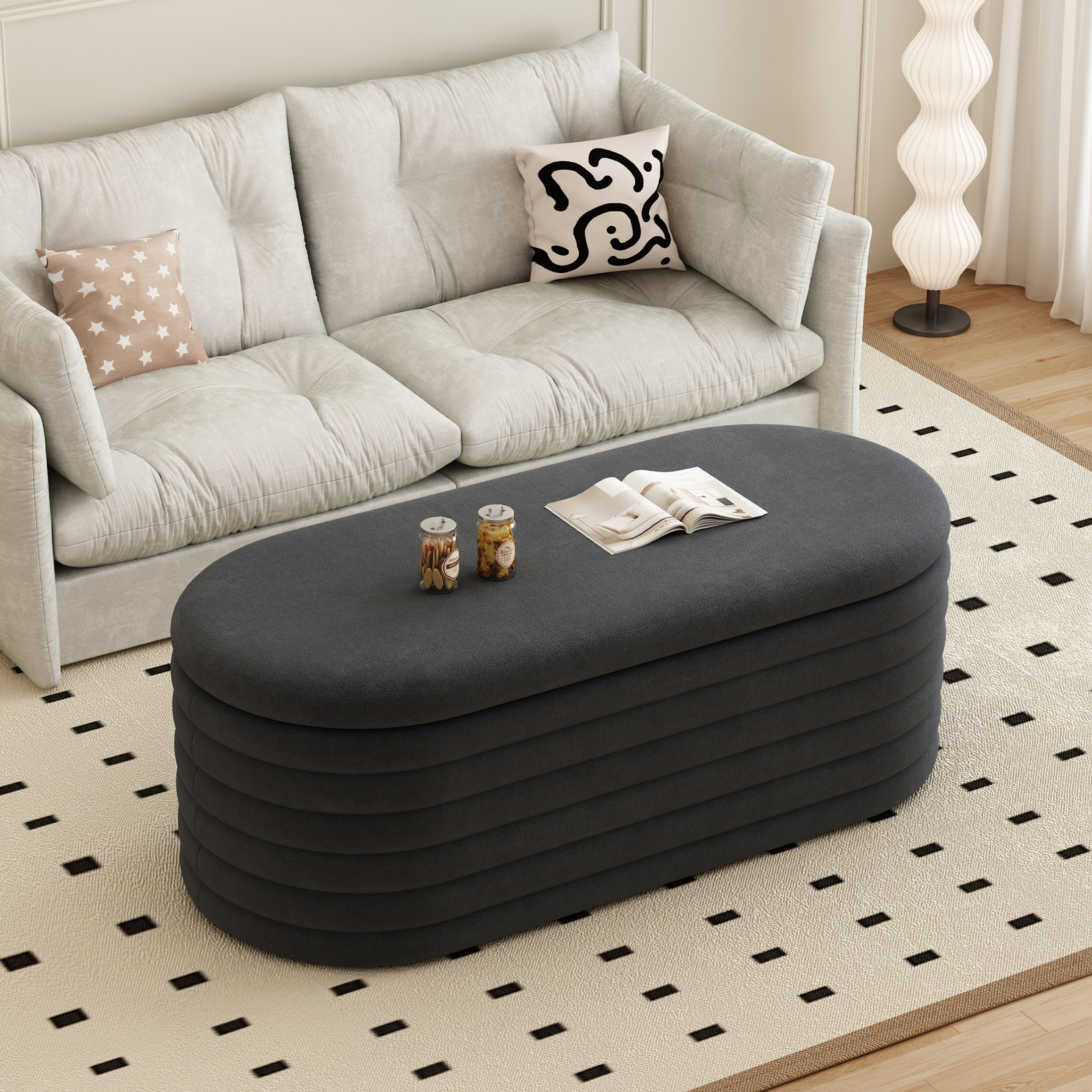 Noble House 40" Chenille Storage Ottoman Bench, Upholstered Flip-Top with Hinge, for Bedroom, Living Room, Black