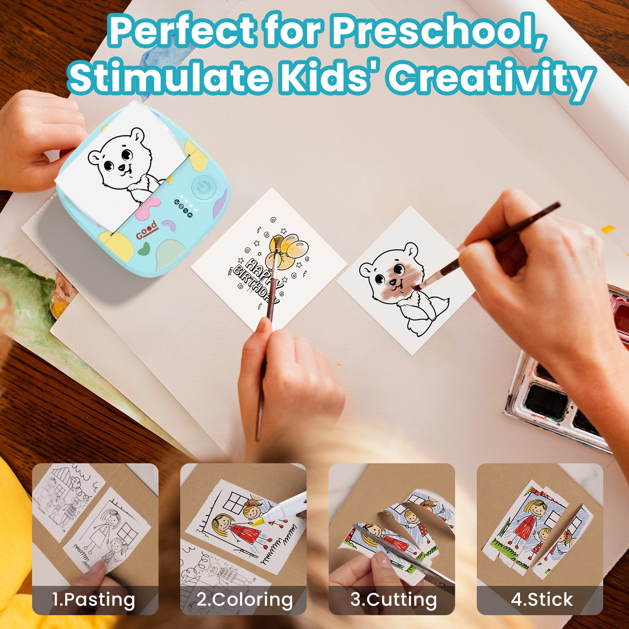 Mini Portable Sticker Printer XenGro, Mini Thermal Printer with 4 Rolls Paper, Bluetooth Inkless Printpods, Pocket Label Maker Suitable for Creative Kids DIY, Diaries, Photos, Study Notes