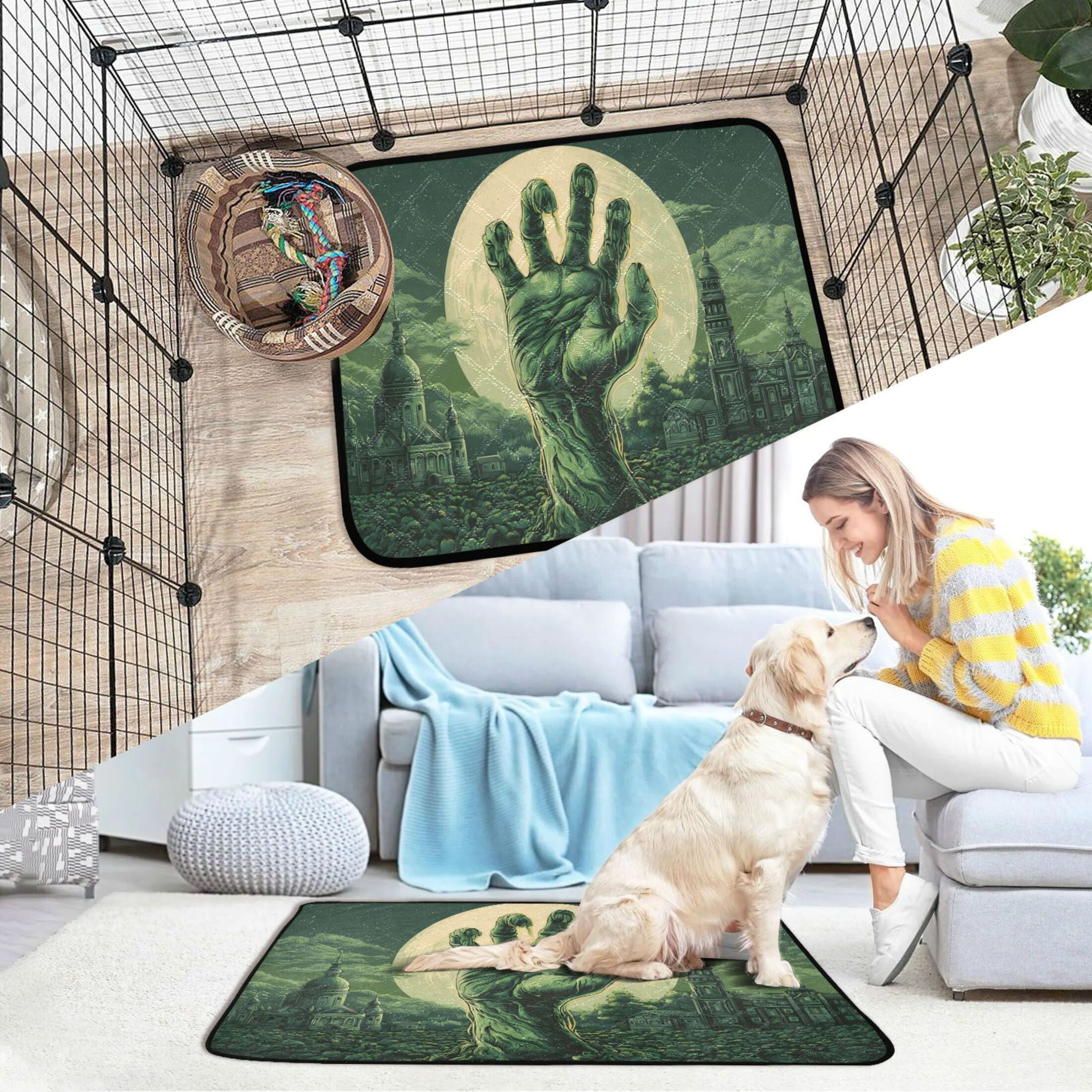 Qxltty Zombie Hand Cat litter Pads Pet Set of 2 Diaper Mats Center Anti-leakage Layer Absorbent Soft and Comfortable