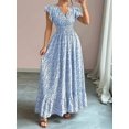 thumbnail image 5 of Women'S V Neck Floral Print Maxi Dress with Ruffle Sleeves and Smocked Waist L, 5 of 7
