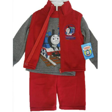 Thomas and Friends Little Boys Gray Red Train Print Vest Shirt 3 Pc Pants Set 12-24M