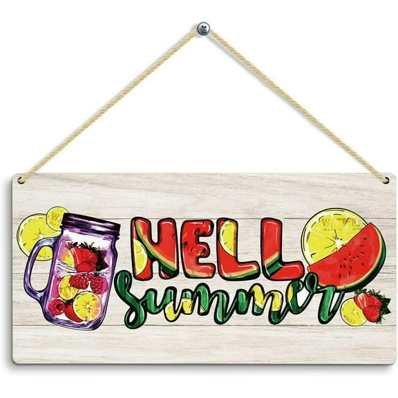 6x12 Inch Summer Decor, Summer Decorations For Home Office Door Decor Signs, Funny Hello Summer Sign, Watermelon Lemon Decor, Summer Beach Themed Sign, Summer Front Door Wall Hanging Plaque Decor