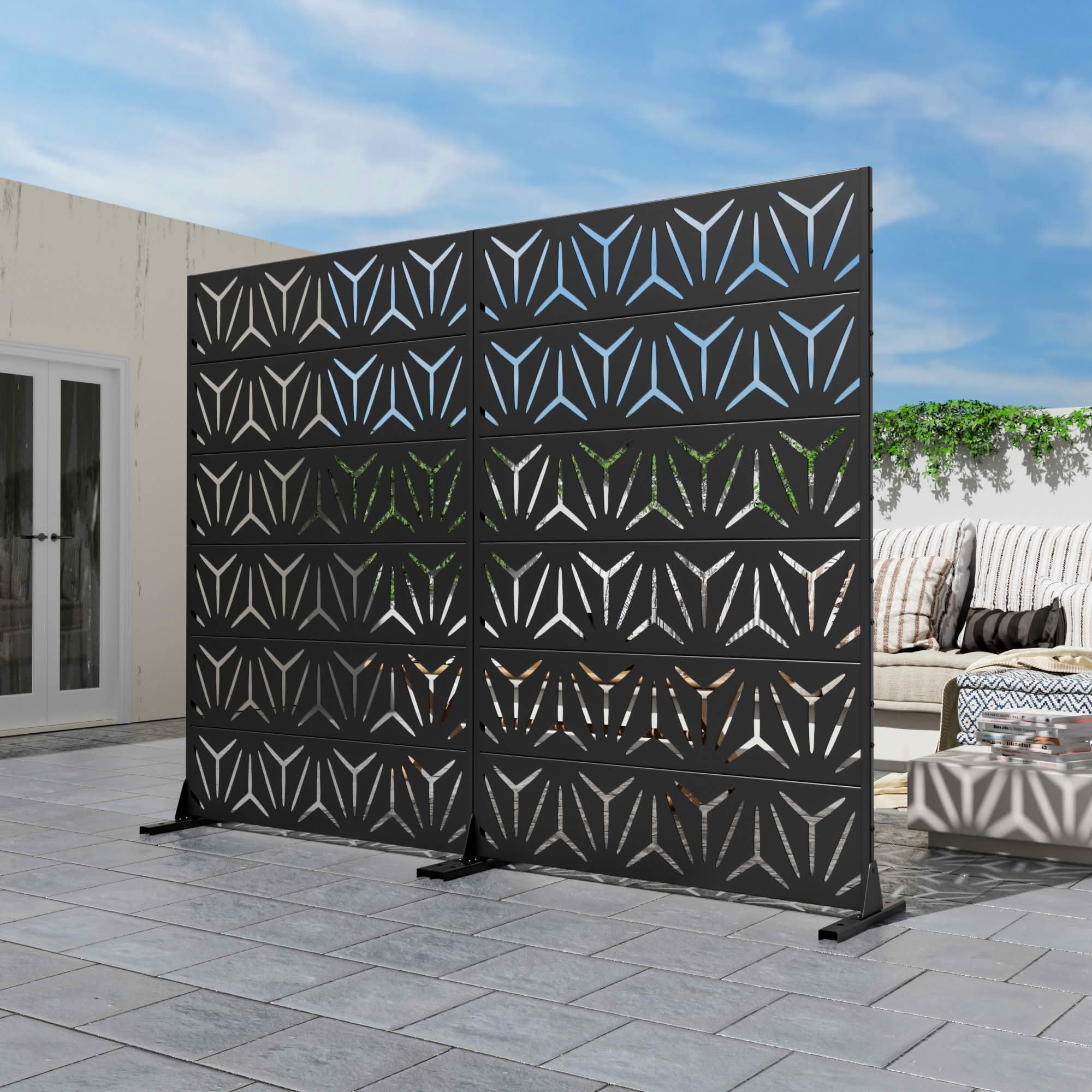 MAYEERTY 72x47x16 Inch Black Galvanized Steel Privacy Screen, 6 Piece Set for Outdoor Garden