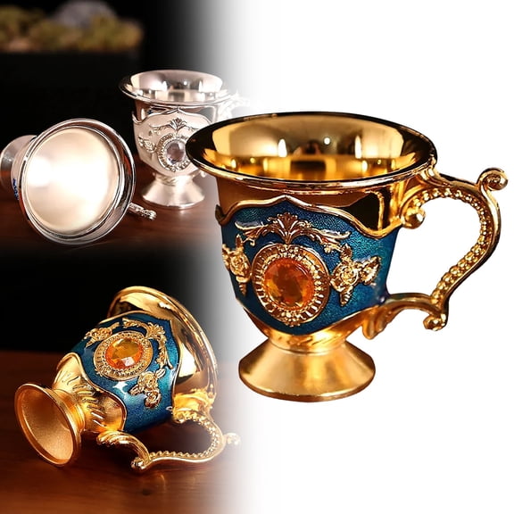Clearance Under $5 Qianlong Cup Antique Ornaments European Style Creative Retro Baijiu Cup Handle Cup Metal Handicraft Gift Home Decoration Tea Cup