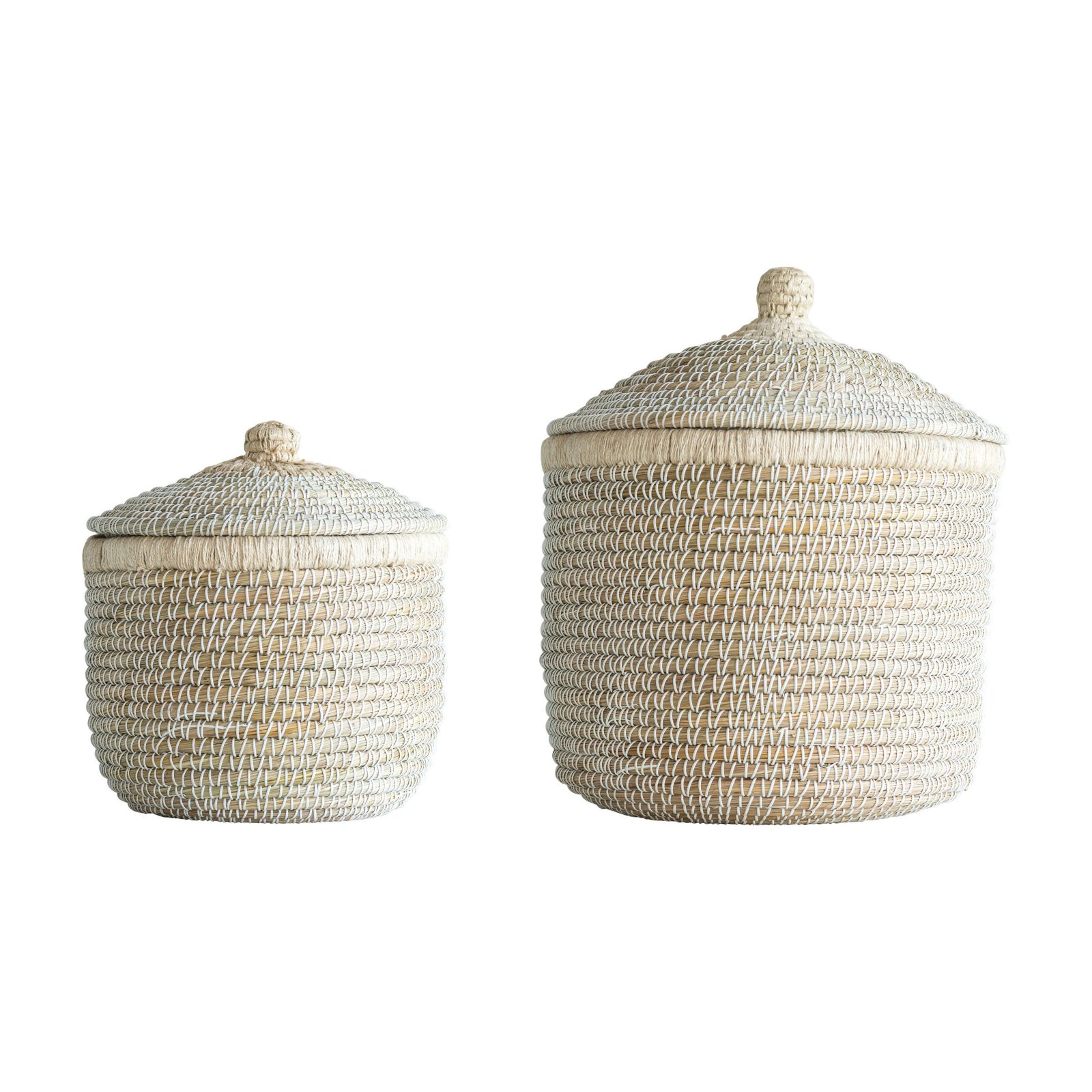 3R Studios Whitewashed Woven Basket with Lid Set of 2