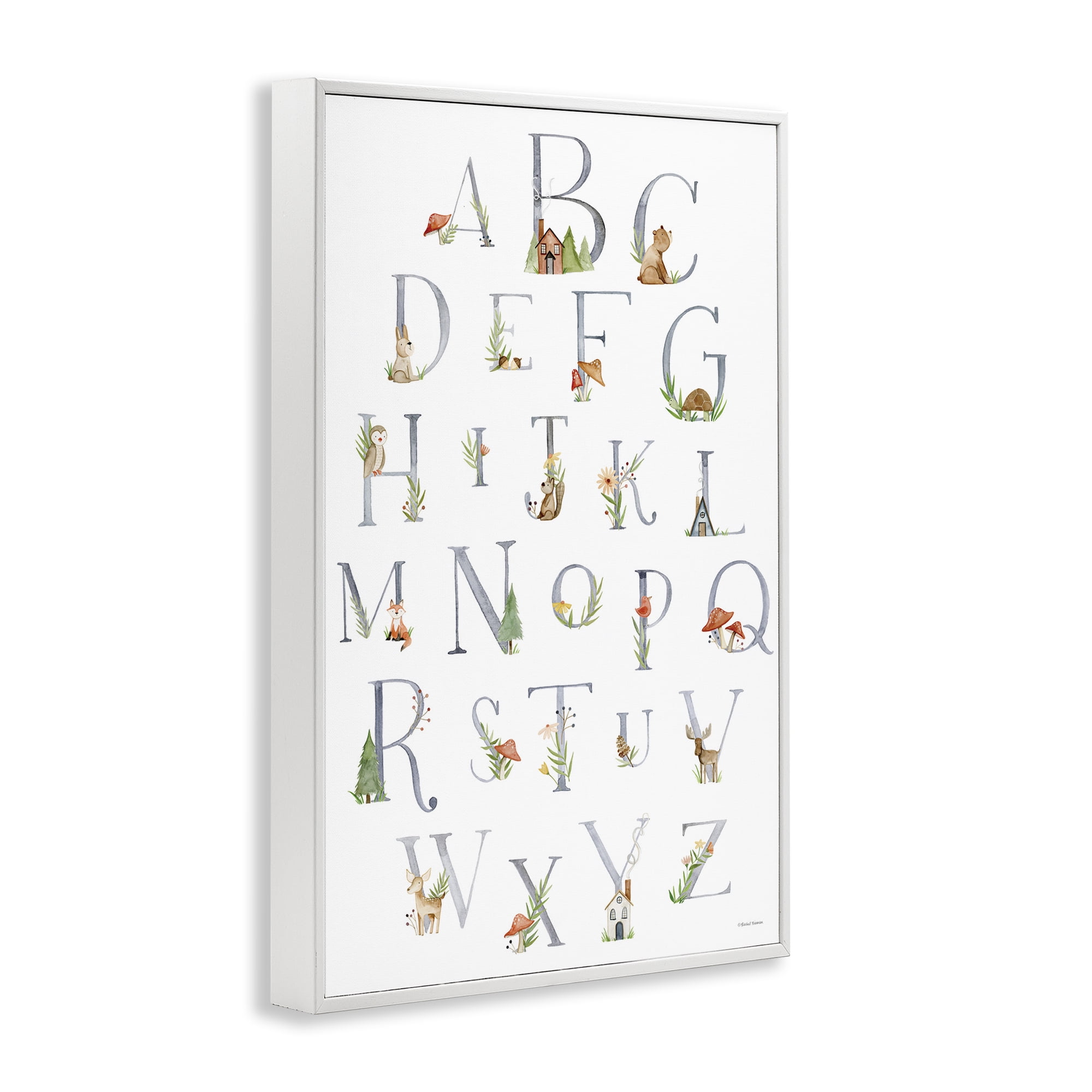 Stupell Industries Soft Cottage Alphabet Scenery Painting White Framed Art Print Wall Art, 12 x 18