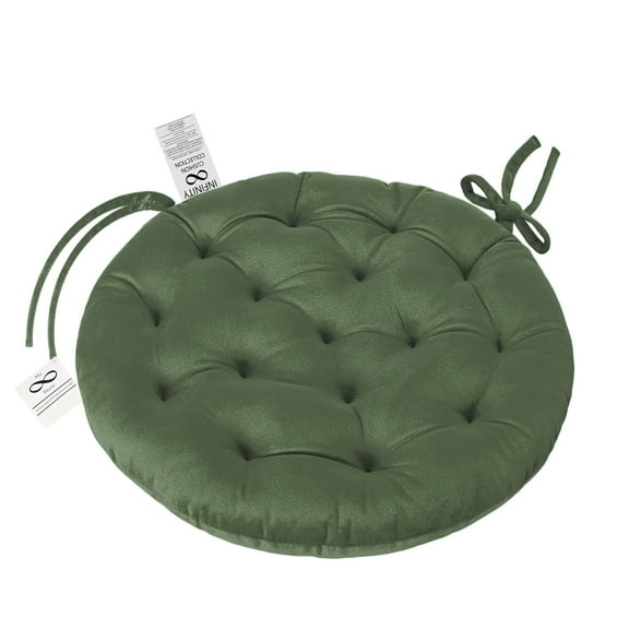 My Infinity Store 16" Plush Round Tufted Chair Pad and Cushions Tie-Backs (Olive Green, 4 Pieces)