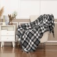 thumbnail image 2 of LALIFIT Decorative Faux Fiber Throw Blankets Soft Fluffy Classic black Plaid Fringe Throw Blanket with Tassels Cozy Lightweight for Home Couch Sofa Farmhouse Outdoor Decor 50" x 60" (Black & white), 2 of 5