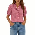 thumbnail image 3 of StSilkitty Womens Plaid Shirts Short Sleeve V Neck Pleated Blouses Summer Lightweight Soft Dressy Casual Tops, 3 of 7