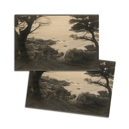 

Carmel California View of Monterey Bay from 17 Mile Drive Vintage Photograph (4x6 Birch Wood Postcards 2-Pack Stationary Rustic Home Wall Decor)