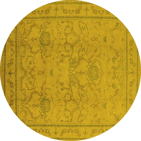 Ahgly Company Indoor Round Oriental Yellow Industrial Area Rugs, 8' Round