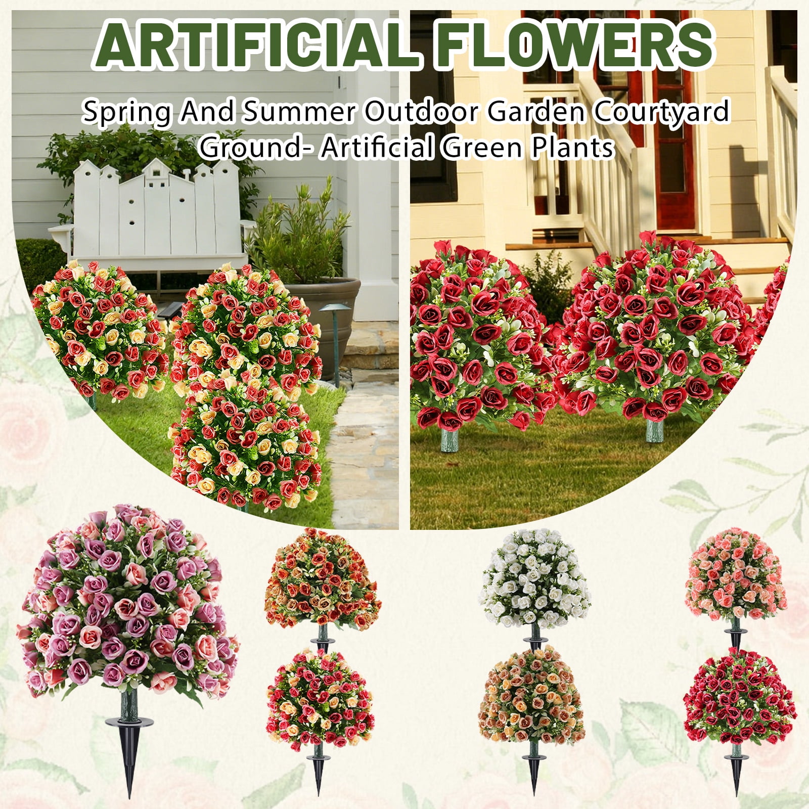 Faux Greenery Shrubs Artificial Rose Topiary Ball Bush Fake Plants Artificial Flower Shrubs for Patio Outdoor Pots Orange