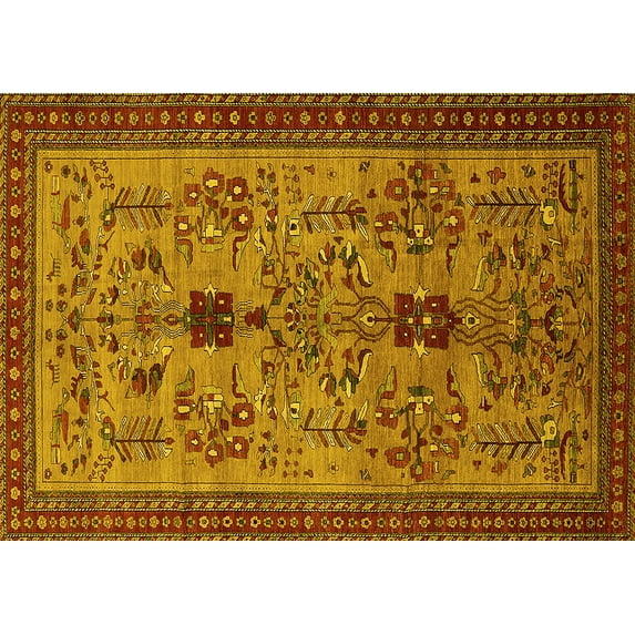Ahgly Company Machine Washable Indoor Rectangle Oriental Yellow Industrial Area Rugs, 7' x 9'