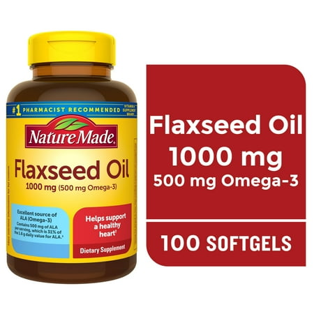 Nature Made Flaxseed Oil 1000 mg Softgels, Dietary Supplement, 100 Count
