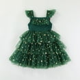 thumbnail image 4 of FAOWME Big Child Girls Christmas Dress Fly Sleeve Star Print Mesh Comfortable Fashion Tutu Dresses For Holiday Party Green 18-24 Months, 4 of 7