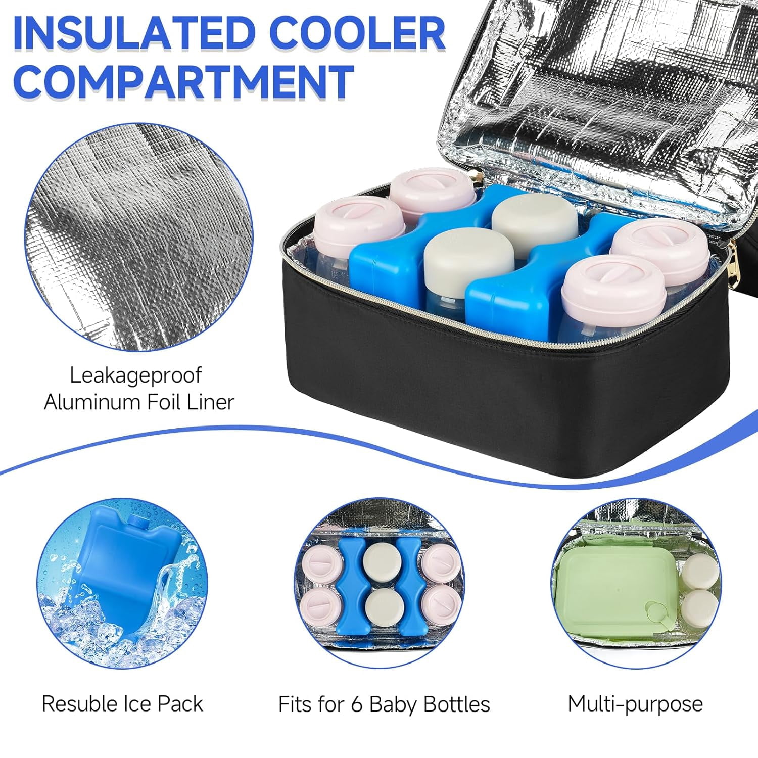 Wearable Breast Pump Bag with Cooler Compartment Fits for Willow/Eufy/Elvie/Momcozy M5/S12 Pro/Medela, Breast Milk Travel Tote Bag with Ice Pack & Waterproof Mat,Black