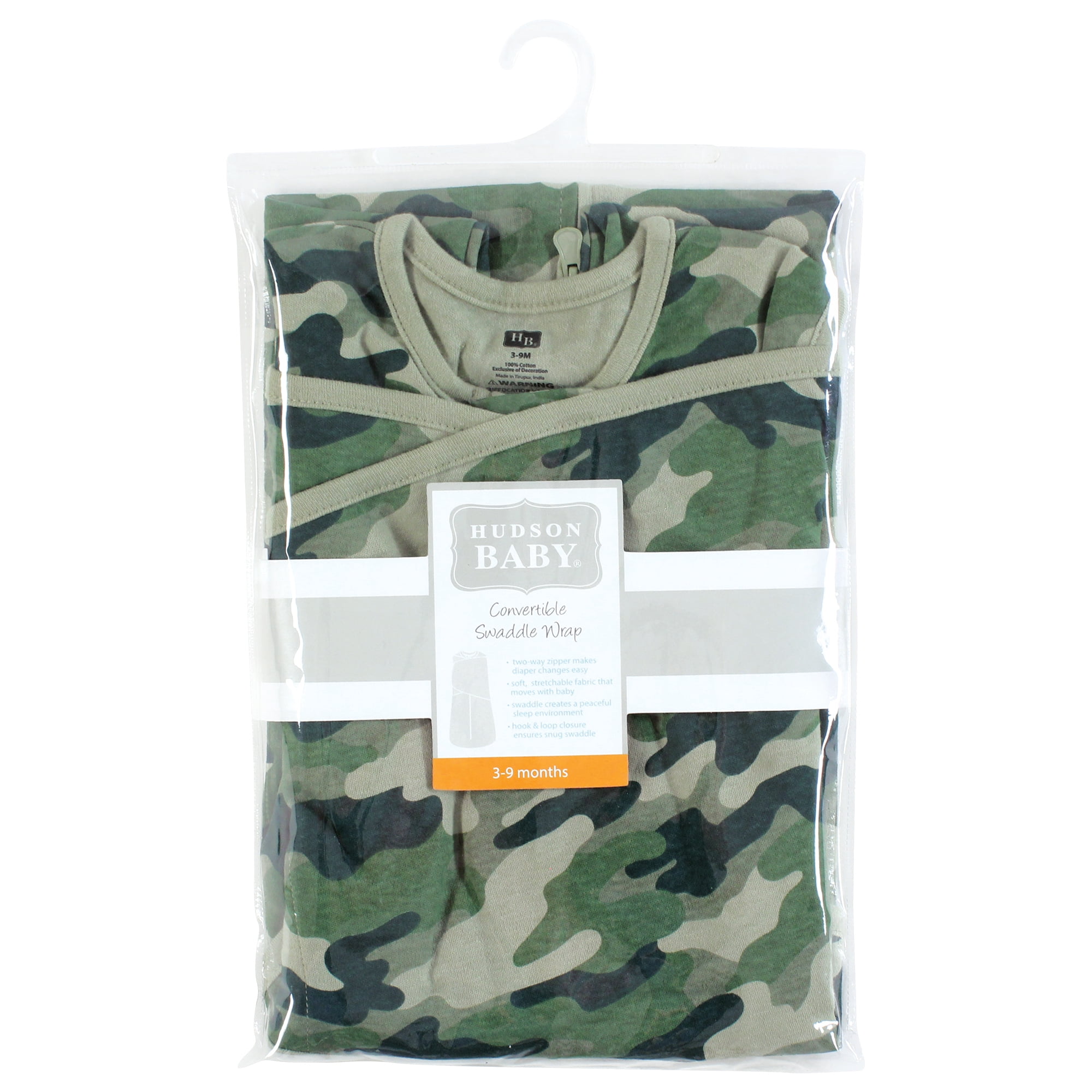 Hudson Baby Convertible Swaddle Sleep Sack, Camo, 0-3 Months