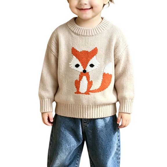 Ruyang Toddler Girls Knit Sweater Cute Fox Graphic Long Sleeve Pullover Crew Neck Casual Basic Tops Fall Warm Clothes