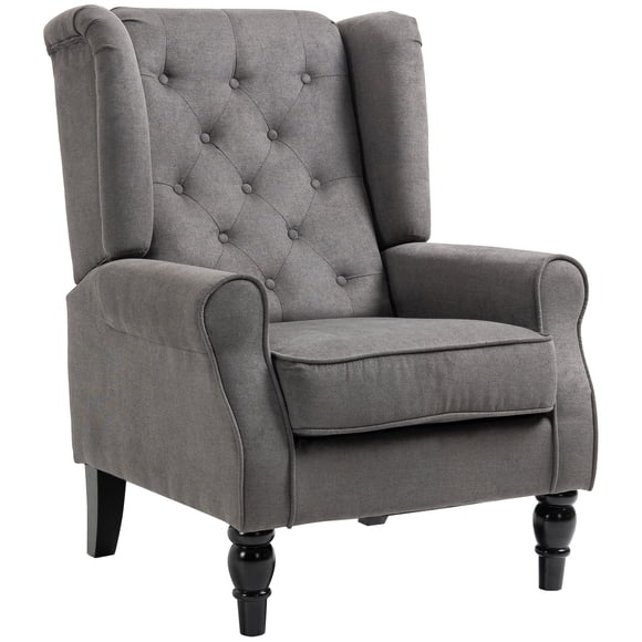 CoSoTower Fabric Accent Chair, Button Tufted Armchair, Armchair with Wood Legs, Thick Padding for Bedroom, Charcoal Grey