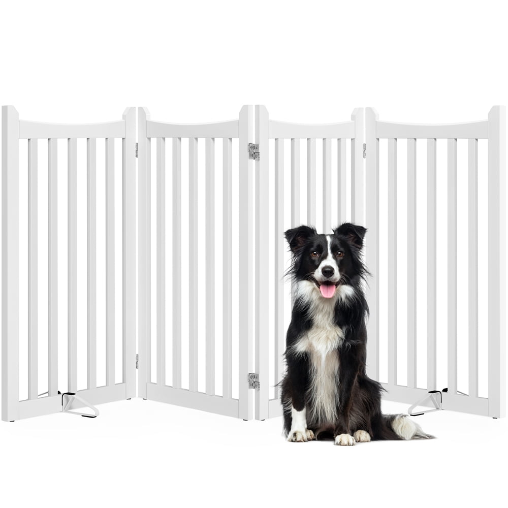 Yaheetech 36"H 4-Panel Wooden Foldable Pet Fence with Two Support Feet, White