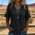 thumbnail image 6 of Womens Summer Gauze Tops Linen Raw Edge V Neck Short Sleeve and Hem Cotton Tunic Blouse Beach Vacation Tees, 3XL, 6 of 6