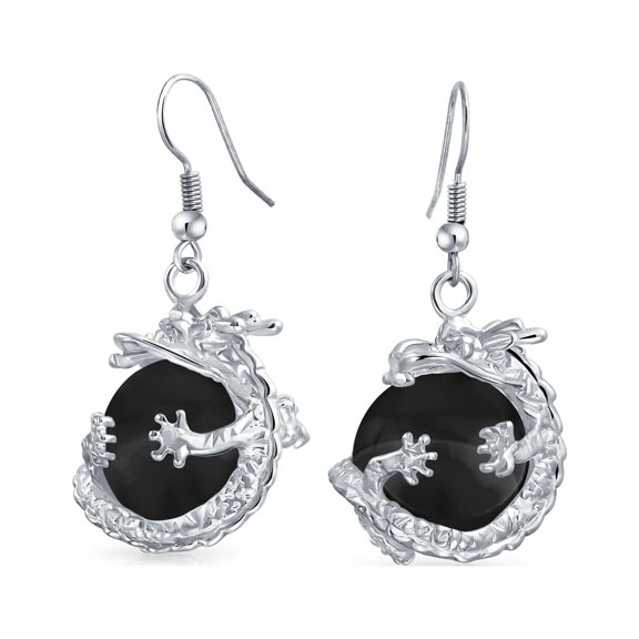 Bling Jewelry Womens Rainbow Dangle Gemstone Earrings with Opalite Round Ball and Dragon Design