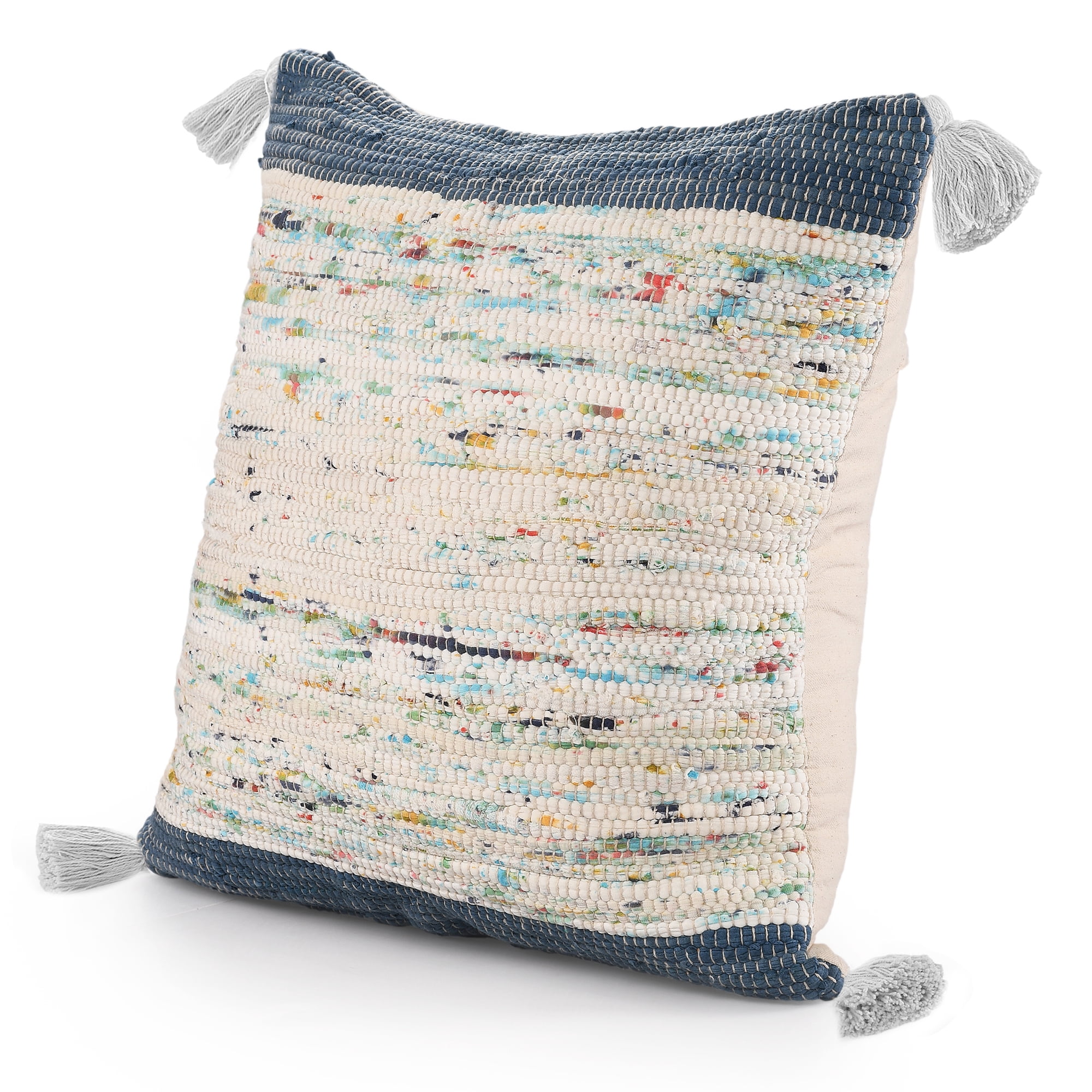 Harlow Hill Luma 20" x 20" Color Block Cotton Adult Decorative Feather Filled Pillow, Ensign Blue/Multi
