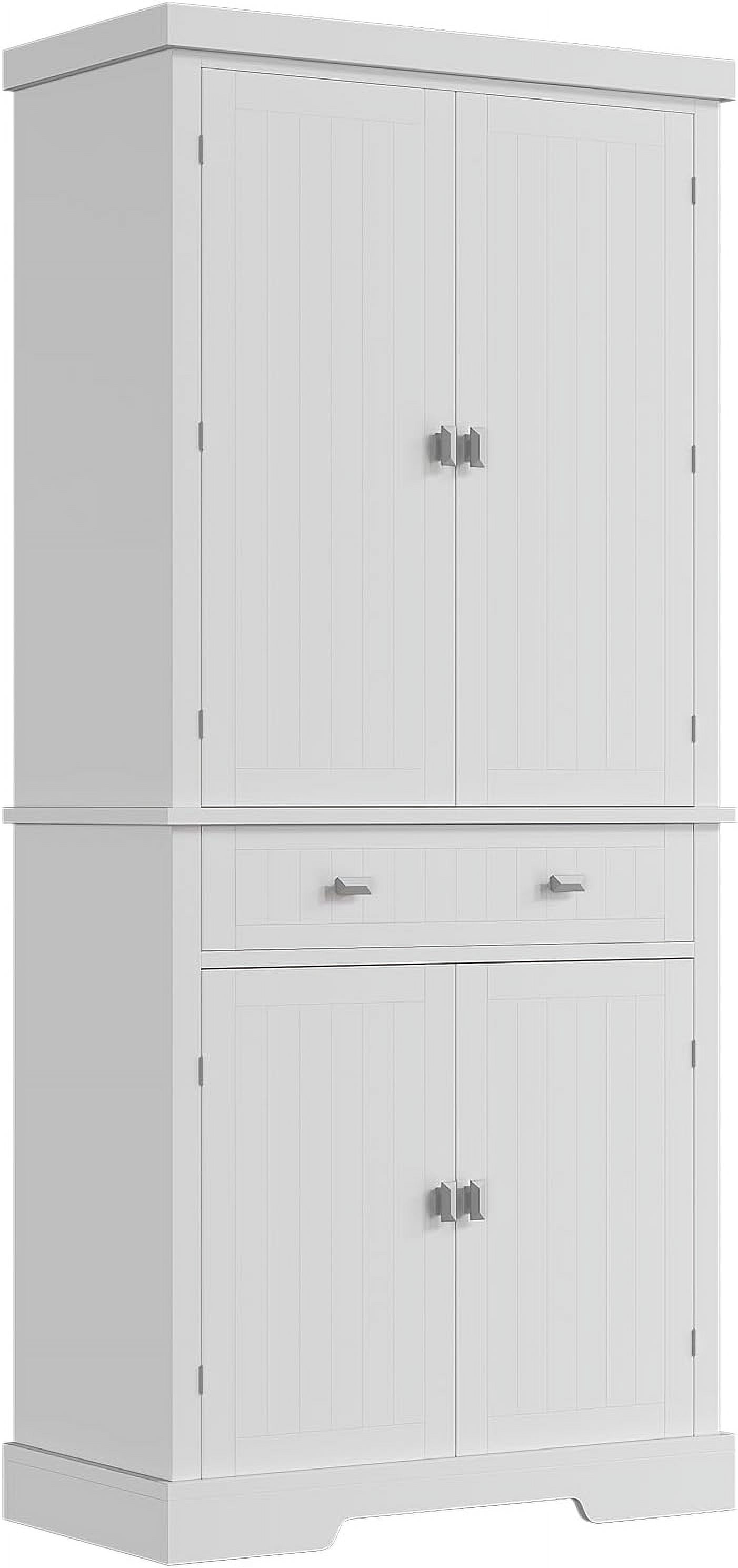 DSstyles 72" Kitchen Pantry Cabinet, Freestanding Tall Storage Cabinet with 6 Door Shelves, 2 Cabinets and 1 Drawer, Pantry Storage Cabinet for Kitchen, Living Room, Dining Room, White