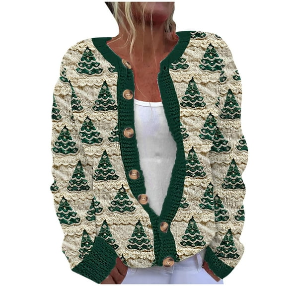 CaComMARK PI Ugly Sweater Christmas Women Plus Size Cute Xmas Printed Cardigans Sweater Open Front Button Down Knit Jacket Multicolor 10(XL)