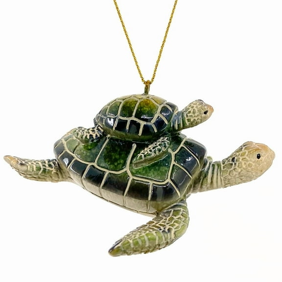Baby Sea Turtle Ornament - Mother and Baby Turtle Christmas Tree Decoration - Green Coastal Ocean Beach Marine Life
