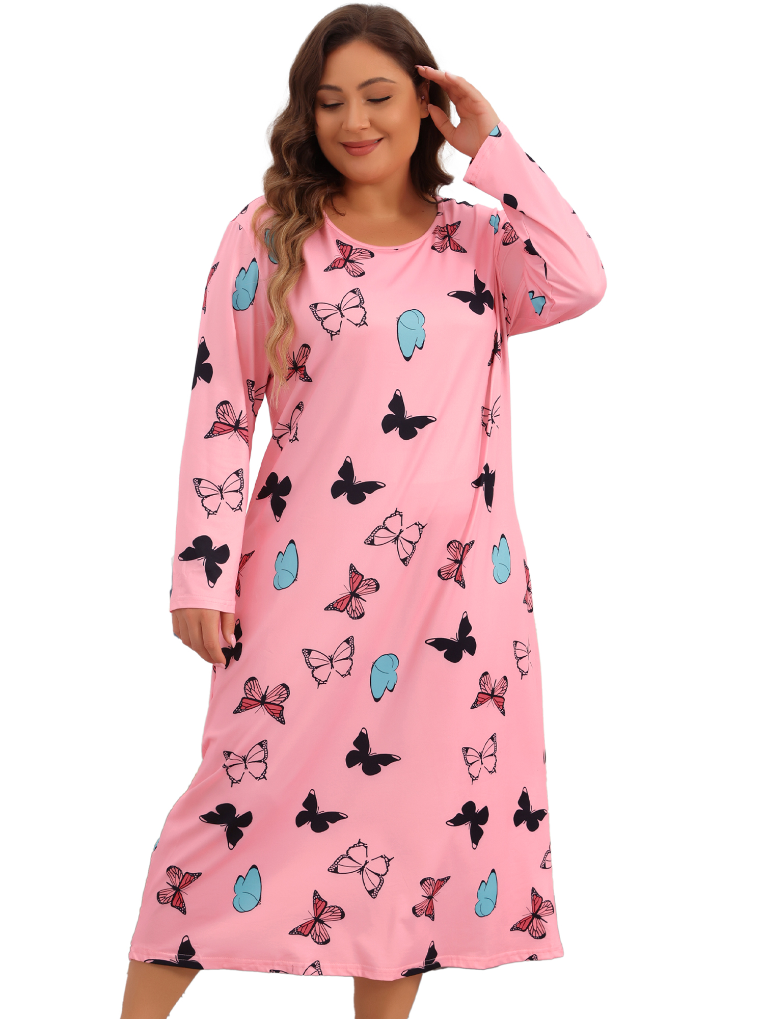 DARING DIVA Women's Plus Size Floral Long Sleeve Casual Nightgowns 4X Pink