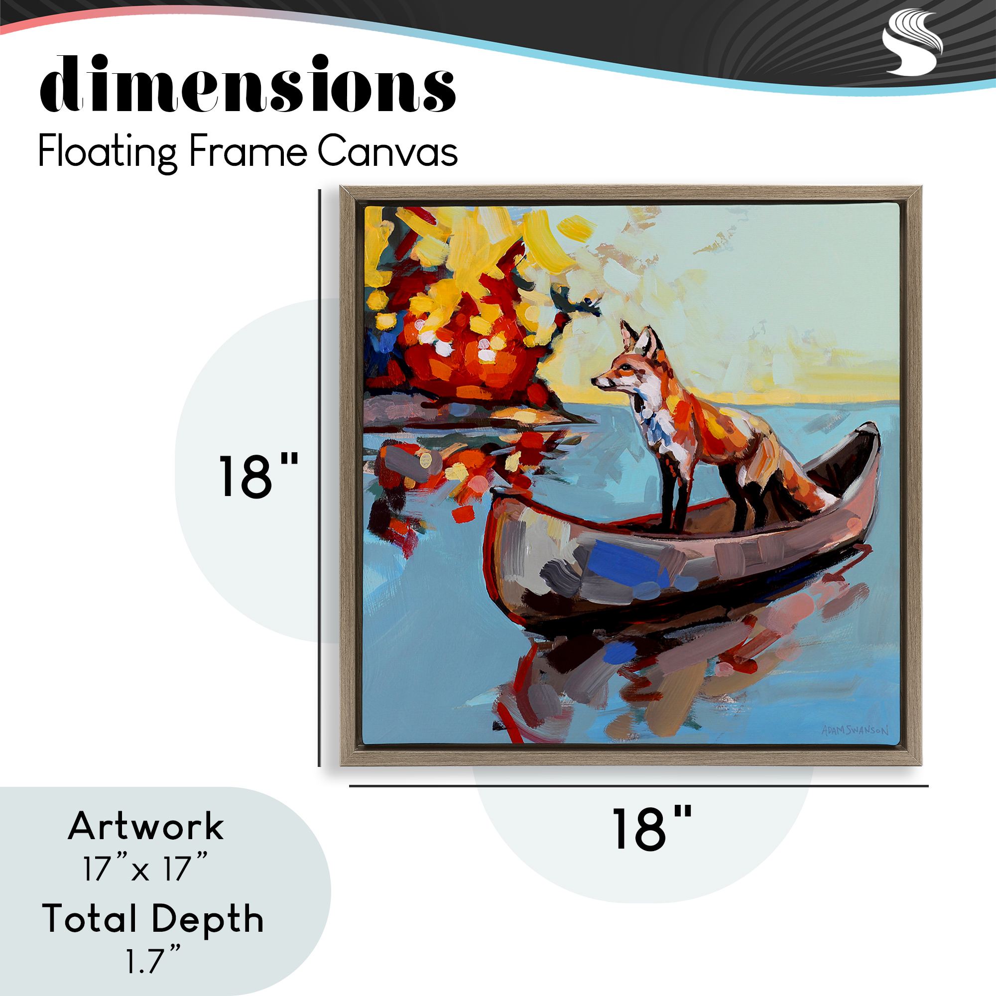 Fox's Voyage on Canoe Brown Framed Floater Canvas Wall Art, design by Adam Swanson