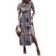 thumbnail image 2 of SAYOO Vestido Largo de Manga Corta para Mujer, Patrón de Estilo Bohemio Impreso con Cuello en V Vestido de Corte Alto con Lazo, Ropa Casual de una Pieza SAYOO casual, 2 of 5