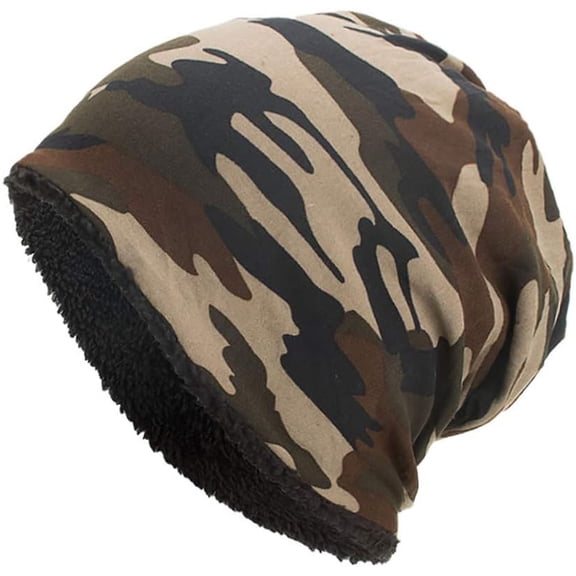 niuwa Mens Camouflage Beanie Hat Soft Fleece Lined Warm Snow Ski Caps Outdoor Winter Thermal Slouchy Skull Hat (Coffee, one Size)