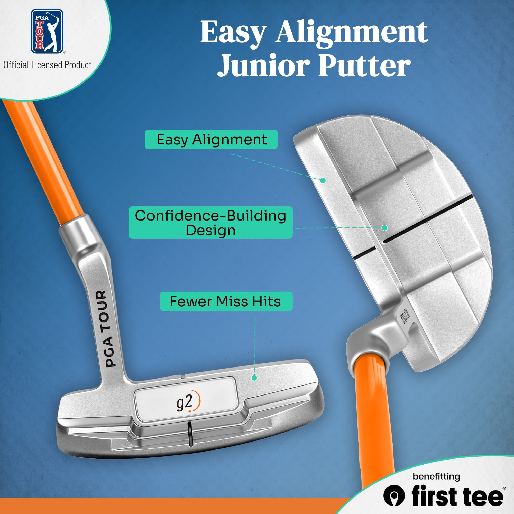 PGA TOUR x First Tee Junior Golf Club Set with Carry Bag, 5-Piece, Right-Handed, Kids Heights 3'6" to 4'1", Orange