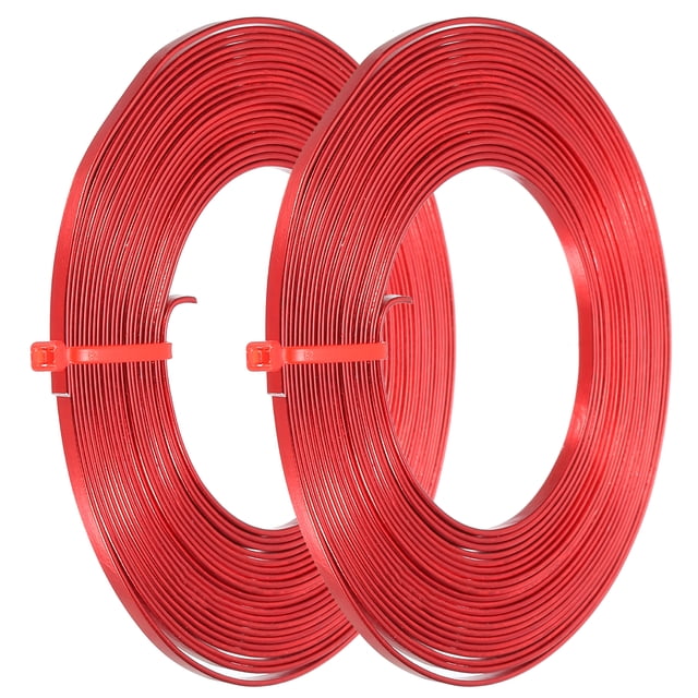 Unique Bargains Fil d'Aluminium Plat 16,4 Pieds 18 Gauge Flexible Fil d'Aluminium Anodisé Rouge 2 Rouleaux