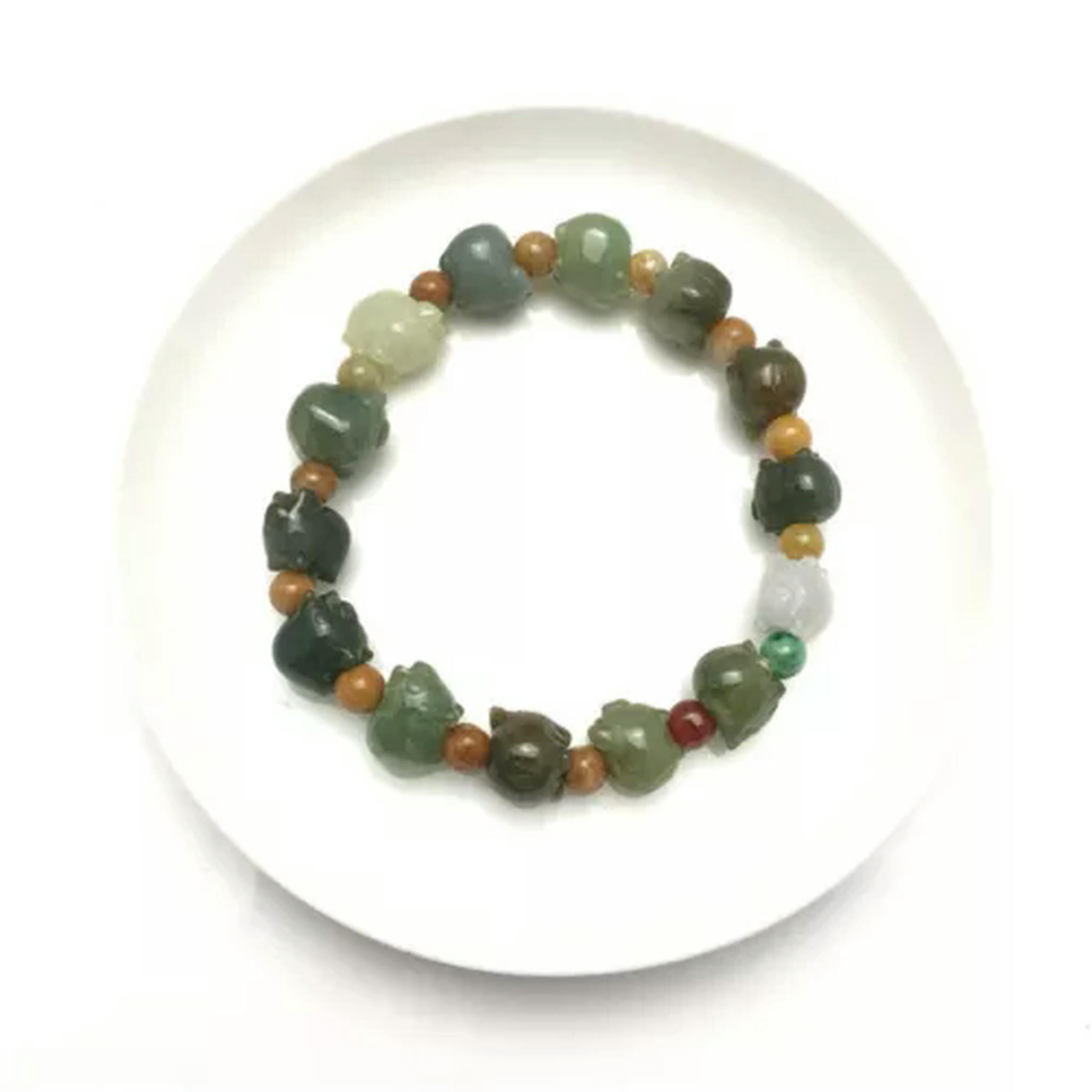 HOOUN 1PCS Natural Grade A Jade Jadeite Women Lucky Zodiac Pig Beaded Bracelet